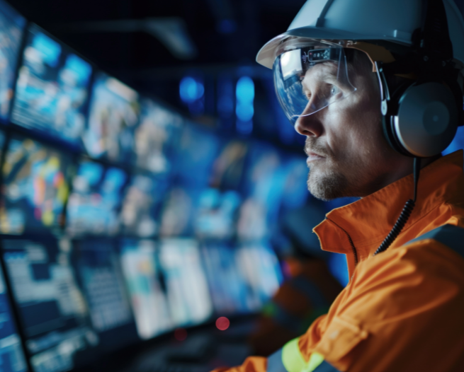 man using control room computers