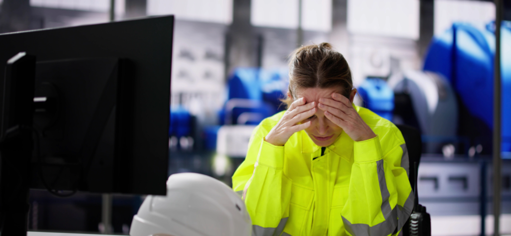 frustrated engineer in front of computer