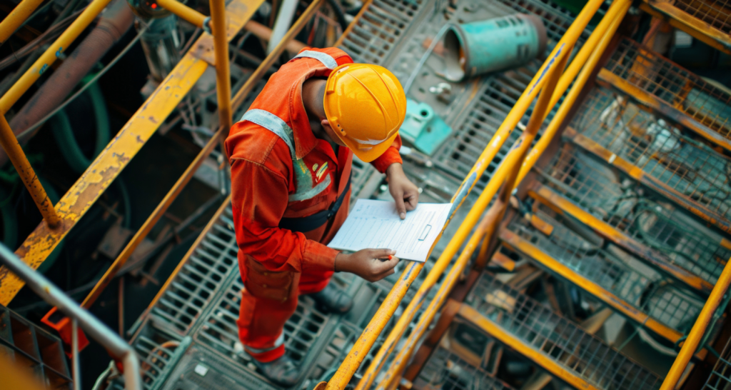 engineer using paper in plant