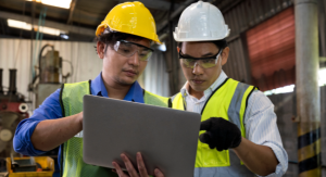 two men on laptop